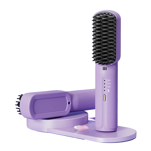 Wireless hair brush straightener FlexiStraight in use on a woman's hair