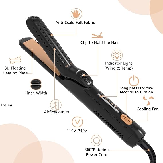 ReliefHair Air Flow Hair Straightener with Fast Heat-Up for Quick Styling