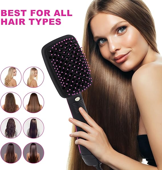 User demonstrating the ease of use of the ReliefHair straightener brush