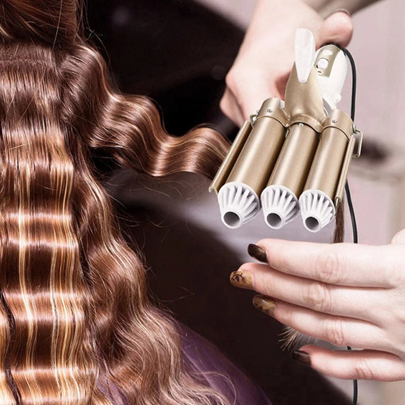 Compact and travel-friendly Triple Hair Waver, perfect for styling on the go